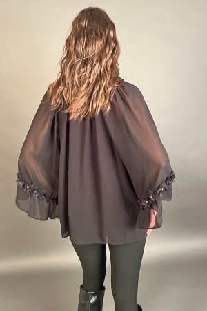 Angy-Bluse mit Schleier- und 3D-Einsätzen in der Bluse-Bluse-Bluse mit Schleier und 3D-Einsätzen in der Bluse von Blumenstoff-Bl