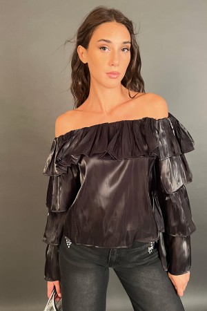 Blouse Balze Swan Glossy Effect Metallic Blouse Bally Swan Glossy Effect Metallic Blouse Breaking Swan Effect L... 