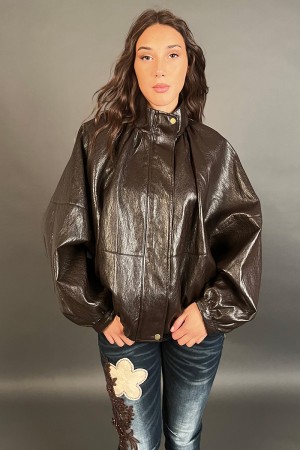 Bomber Brown in ecopelle modello a caramella  Bomber Brown in ecopelle modello a caramella  Bomber Brown in ecopelle modello ...