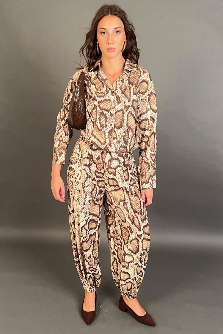 Koordiniertes Molly-Shirt und Hosen mit Animalier-Fantasie und Drähten in Lurex Gold koordiniert Molly Shirt und Hosen mit... 