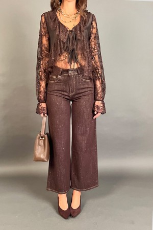 Pantalone Simi con strass modello wide leg Pantalone Simi con strass modello wide leg Pantalone Simi con strass modello wide leg