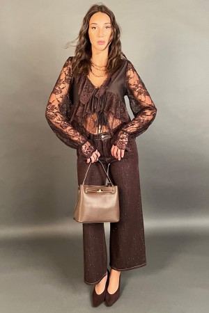 Pantalone Simi con strass modello wide leg Pantalone Simi con strass modello wide leg Pantalone Simi con strass modello wide leg
