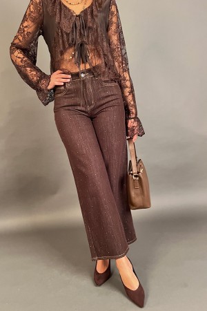 Pantalone Simi con strass modello wide leg Pantalone Simi con strass modello wide leg Pantalone Simi con strass modello wide leg