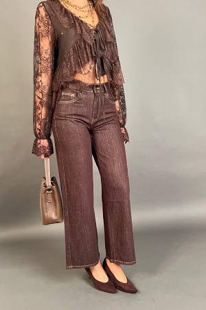 Pantalone Simi con strass modello wide leg Pantalone Simi con strass modello wide leg Pantalone Simi con strass modello wide leg