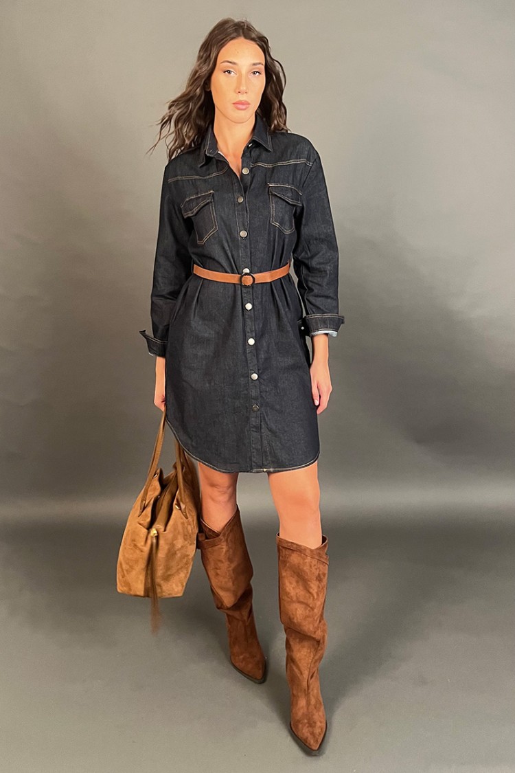 Abito lungo Gossip in denim stile camicia in cotone Abito lungo Gossip in denim stile camicia in cotone Abito lungo Gossip in...