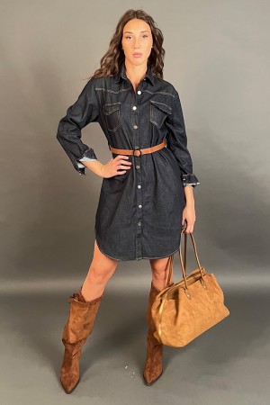 Abito lungo Gossip in denim stile camicia in cotone Abito lungo Gossip in denim stile camicia in cotone Abito lungo Gossip in...