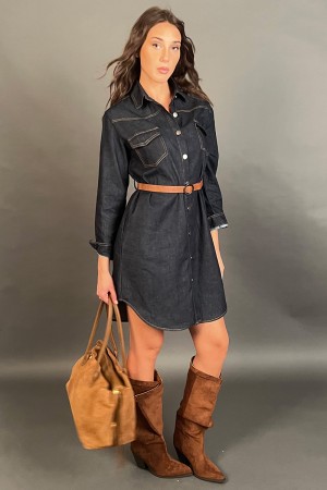 Abito lungo Gossip in denim stile camicia in cotone Abito lungo Gossip in denim stile camicia in cotone Abito lungo Gossip in...