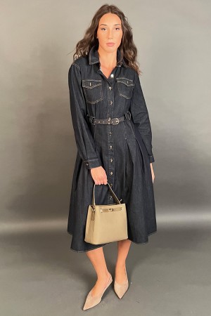 Abito lungo Penny in denim modello camicia con gonna ampia Abito lungo Penny in denim modello camicia con gonna ampia Abito l...