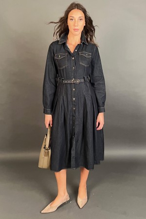 Abito lungo Penny in denim modello camicia con gonna ampia Abito lungo Penny in denim modello camicia con gonna ampia Abito l...