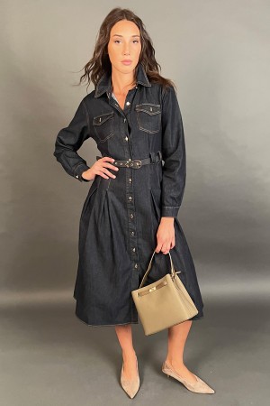 Abito lungo Penny in denim modello camicia con gonna ampia Abito lungo Penny in denim modello camicia con gonna ampia Abito l...