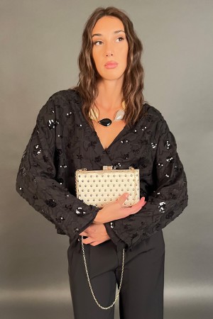Blusa Greta con inserti floreali in paillettes e tessuto Blusa Greta con inserti floreali in paillettes e tessuto Blusa Greta...