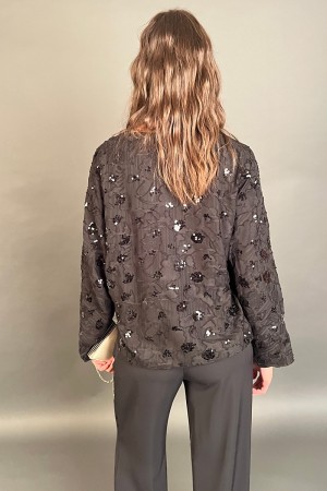 Greta-Bluse mit Blumeneinsätzen in Pailletten und Stoffbluse Greta mit Blumeneinsätzen in Pailletten und Stoffbluse Greta... 