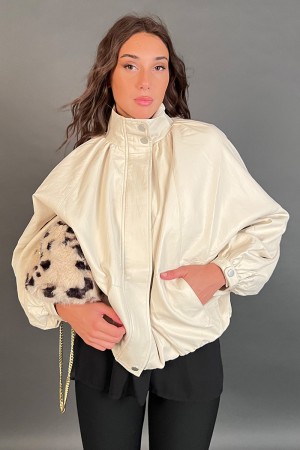 Rom Bomberjacke in Kunstleder mit High Collar Bomber Jacke Roma in Öko-Leder mit hohen Halsjacke Bomber Rom in Öko-Leder... 
