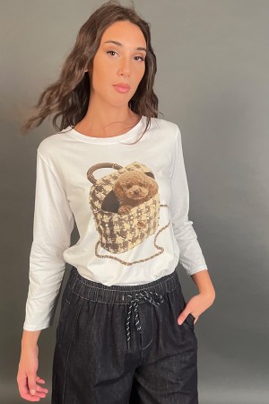 Langarmes Bise-Shirt mit Druckbeutel mit Bär gestricktes langärmliges Jersey mit Taschendruck mit BI... 