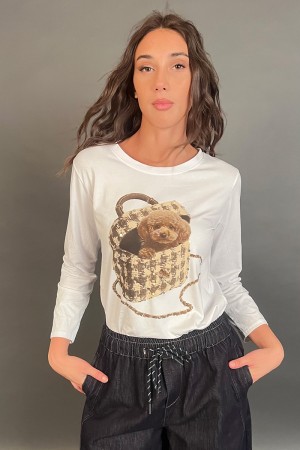 Maglia Bise a maniche lunghe con stampa borsa con orsetto Maglia Bise a maniche lunghe con stampa borsa con orsetto Maglia Bi...