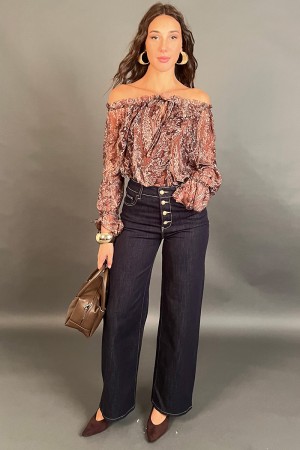 Pantalone jeans Bloom a vita alta con bottoni oro Pantalone jeans Bloom a vita alta con bottoni oro Pantalone jeans Bloom a v...