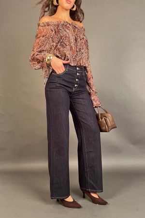 Pantalone jeans Bloom a vita alta con bottoni oro Pantalone jeans Bloom a vita alta con bottoni oro Pantalone jeans Bloom a v...