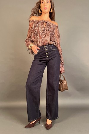 Pantalone jeans Bloom a vita alta con bottoni oro Pantalone jeans Bloom a vita alta con bottoni oro Pantalone jeans Bloom a v...