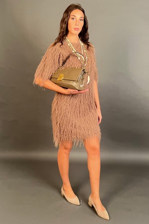 Short dress Sara with bashed effect Short dress Sara with serrated effect Sara short dress with frangered effect