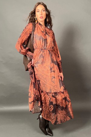 Gome-fashioniertes langes Kleid mit ethnischen botanischen Fantasie-Long-Kleid Kleid mit ethnischer botanischer Fantasie-Langes 