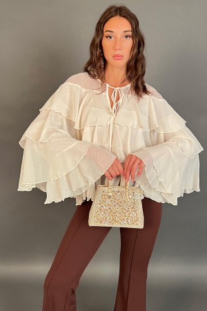 Blusa Elettra mit Paste in Viller und Schnürsenkel mit den letzten Perlen Blusa Elettra mit Pässen in Viller und Schnürsenkel mi
