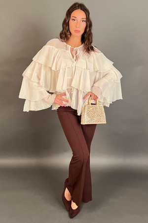 Blusa Elettra con balze in velo e lacci con perle finali Blusa Elettra con balze in velo e lacci con perle finali Blusa Elett...