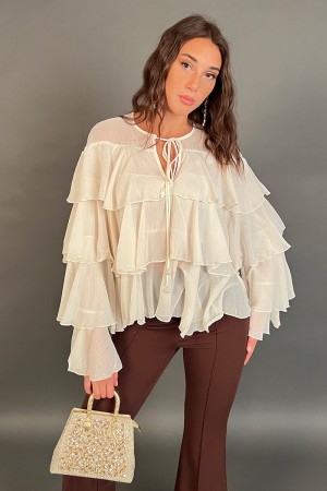Blusa Elettra con balze in velo e lacci con perle finali Blusa Elettra con balze in velo e lacci con perle finali Blusa Elett...