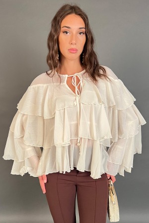 Blusa Elettra con balze in velo e lacci con perle finali Blusa Elettra con balze in velo e lacci con perle finali Blusa Elett...