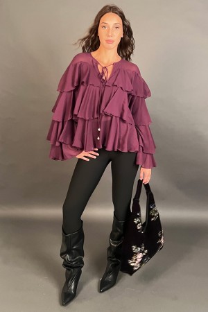 Blusa Elettra con balze in velo e lacci con perle finali Blusa Elettra con balze in velo e lacci con perle finali Blusa Elett...