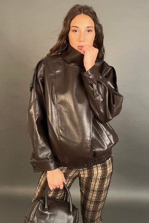 Bomber Dark in ecopelle  Bomber Dark in ecopelle  Bomber Dark in ecopelle