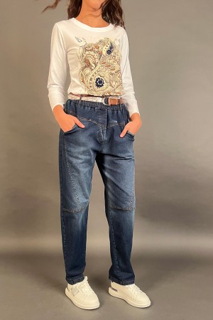 Pantalone Eva in denim con cinta intrecciata e foulard Pantalone Eva in denim con cinta intrecciata e foulard Pantalone Eva i...