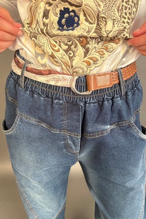 Pantalone Eva in denim con cinta intrecciata e foulard Pantalone Eva in denim con cinta intrecciata e foulard Pantalone Eva i...