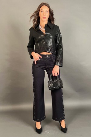 Pantalone jeans Alma scuro con borchiette laterali Pantalone jeans Alma scuro con borchiette laterali Pantalone jeans Alma sc...