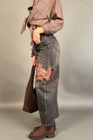 Cleo Jeans Pantalons avec inserts de dentelle percée Crochet Jeans pantalons Cleo avec inserts de dentelle percée Crochet PAN...