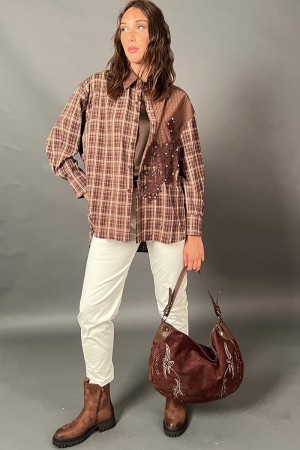 Camicia Hanna a quadri con inserto pizzo e strass  Camicia Hanna a quadri con inserto pizzo e strass  Camicia Hanna a quadri ...
