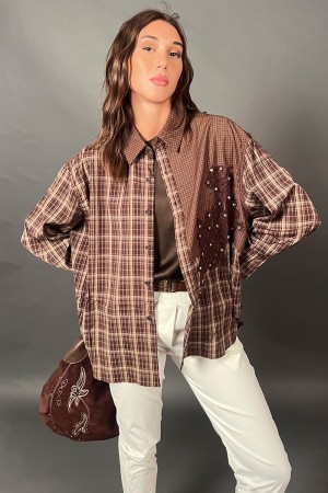 Camicia Hanna a quadri con inserto pizzo e strass  Camicia Hanna a quadri con inserto pizzo e strass  Camicia Hanna a quadri ...