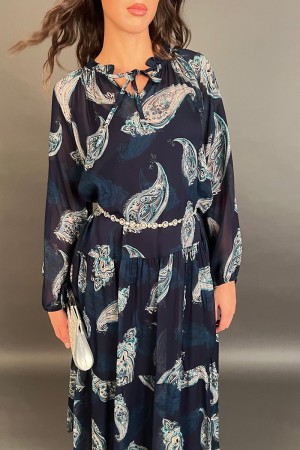 Langes Kleid Madrid gemischt Seide und Viskose mit Sprung auf Hintergrund und Curling auf Schultern Weiche Fit langes Kleid Madr