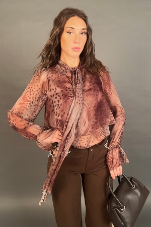 Bluse Elena mit Fantasy Animalier Rundhalsausschnitt mit Bluse Bogen Elena mit Fantasy Animalier Rundhalsausschnitt mit Bluse Fü