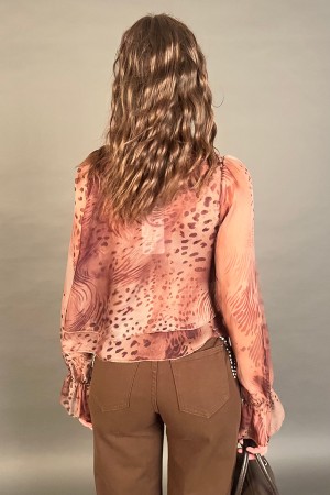 Bluse Elena mit Fantasy Animalier Rundhalsausschnitt mit Bluse Bogen Elena mit Fantasy Animalier Rundhalsausschnitt mit Bluse Fü