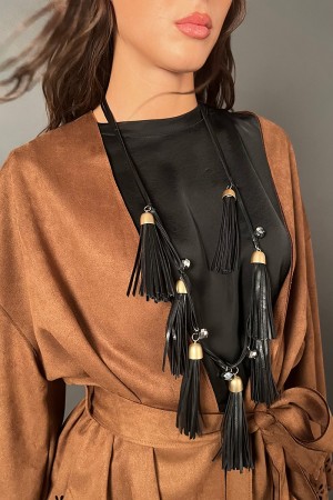 Modelo eléctrico modelo largo con borlas de tipo borde de flecos Electra Patrón largo con borlas de tipo Fringe Electra collar..