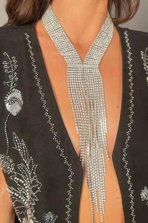 Collar de diamantes de imitación con collar de diamantes de imitación con flecos con collar de rhinestone franja con franja