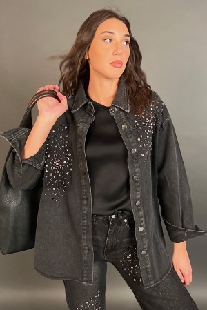 Meine Denim-Hemdjacke mit Strasssteinen Mia-Hemdjacke in denim mit Strasssteinenjacke mein Denim-Shirt mit... 