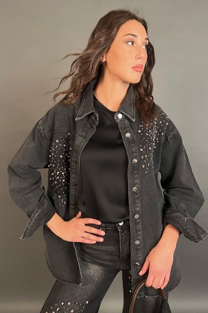 Meine Denim-Hemdjacke mit Strasssteinen Mia-Hemdjacke in denim mit Strasssteinenjacke mein Denim-Shirt mit... 