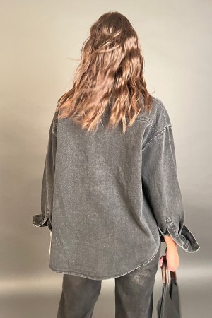 Mi chaqueta de camisa de mezclilla con piedras de diamantes de imitación Mia Chaqueta de camisa en Denim con chaqueta de piedras