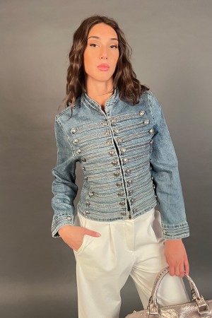 Walnussjacke Jeans mit zweireihigem Verschluss mit Gallonen Walnussjacke Jeans mit zweireihigem Verschluss mit Gallone Walnussja