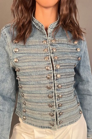Walnussjacke Jeans mit zweireihigem Verschluss mit Gallonen Walnussjacke Jeans mit zweireihigem Verschluss mit Gallone Walnussja