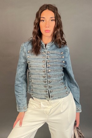 Walnussjacke Jeans mit zweireihigem Verschluss mit Gallonen Walnussjacke Jeans mit zweireihigem Verschluss mit Gallone Walnussja