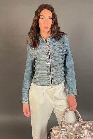 Walnussjacke Jeans mit zweireihigem Verschluss mit Gallonen Walnussjacke Jeans mit zweireihigem Verschluss mit Gallone Walnussja