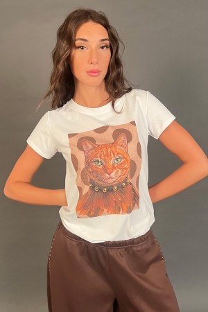 ELIX T-Shirt mit Katzendruck- und Goldstollen ELIX T-Shirt mit Katzendruck- und Goldstollen ELIX T-Shirt mit Katzendruck und Bor
