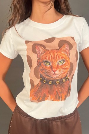 ELIX T-Shirt mit Katzendruck- und Goldstollen ELIX T-Shirt mit Katzendruck- und Goldstollen ELIX T-Shirt mit Katzendruck und Bor